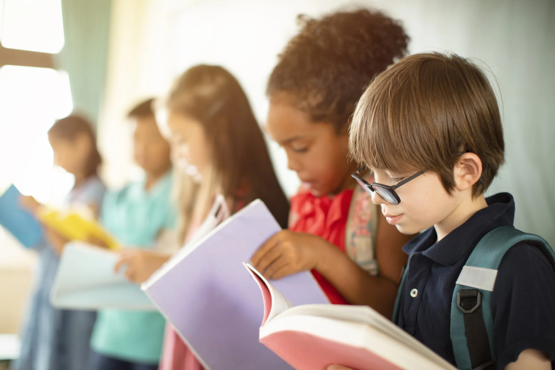 students reading books